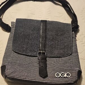 OGIO Blue White Striped Crossbody Bag Women Purse Adjustable Straps Denim Unisex